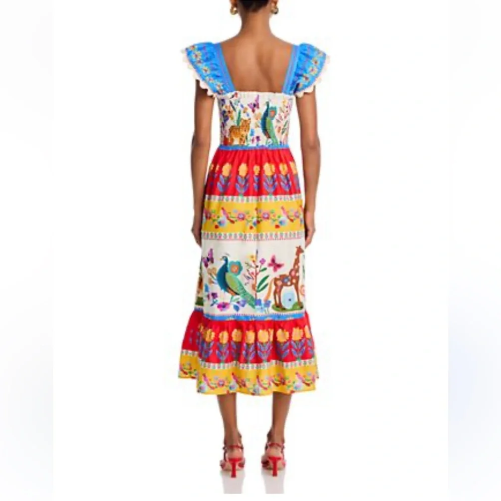 THML Tropical Animal Print Smocked Midi Dress Small Anthropologie NWT - Picture 3 of 16